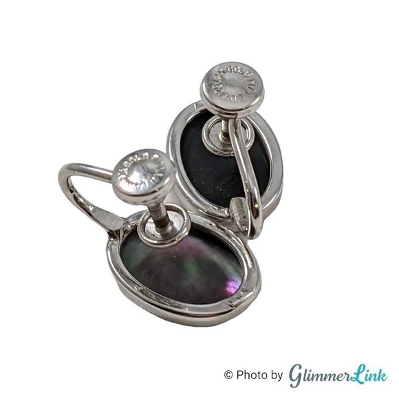 Vintage 12K White Gold Filled Oval Black MOP Abalone Shell Cabochon Screw Back E - Picture 7 of 9